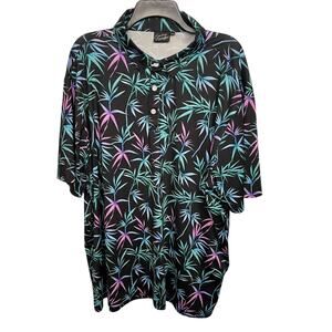Sunday Swagger Men's 3XL Performance Polo - Black w/ Teal & Purple Bamboo Print